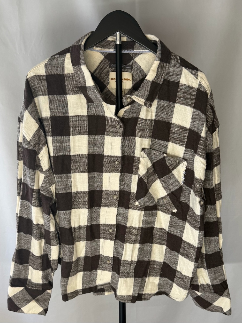 Scotch & Soda Brown and Cream Plaid Button-Down Shirt
